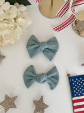 Load image into Gallery viewer, Blue Pointelle Hair Bow
