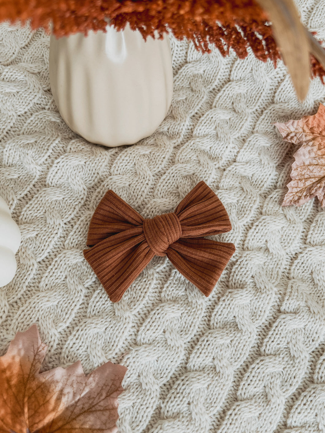 Rust Ribbed Hair Bow