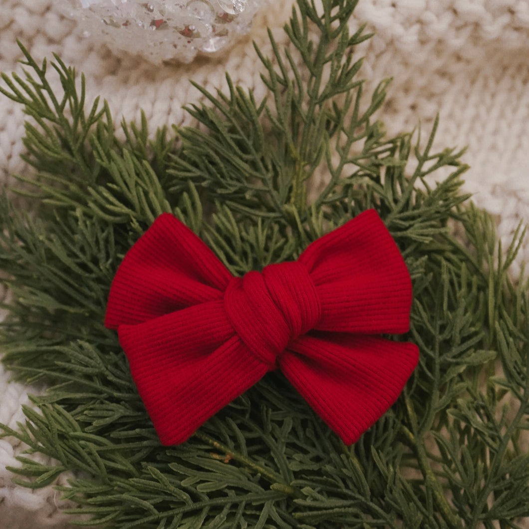 Red Ribbed Hair Bow